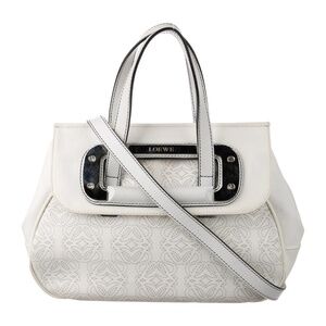 Loewe Vintage Leather Trim Anagram Shoulder Bag White Top Handle Women’s Purse